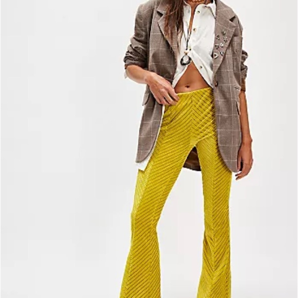 Free People Pull On Penny Vibrant Yellow Flare Pants
